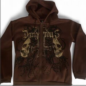 ROMWE Brown and Black Patterned Hoodie
